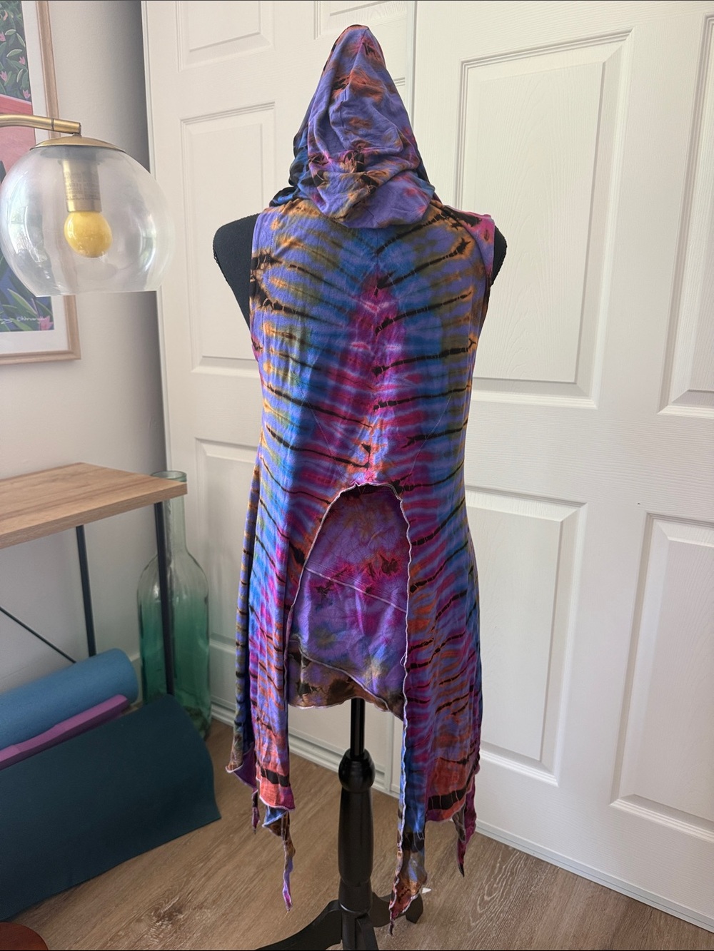 Boho Tie-Dye Purple Hooded Skirt Set with Lace-Up Bodice - Picture 4 of 4